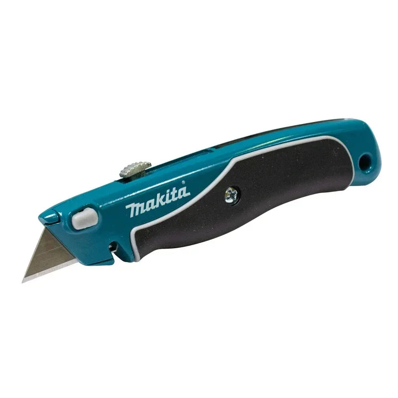 Coltello multiuso Makita con lame a scatto, caricamento facile, lame extra retrattili, impugnatura comoda in gomma, strumento manuale combinato completo