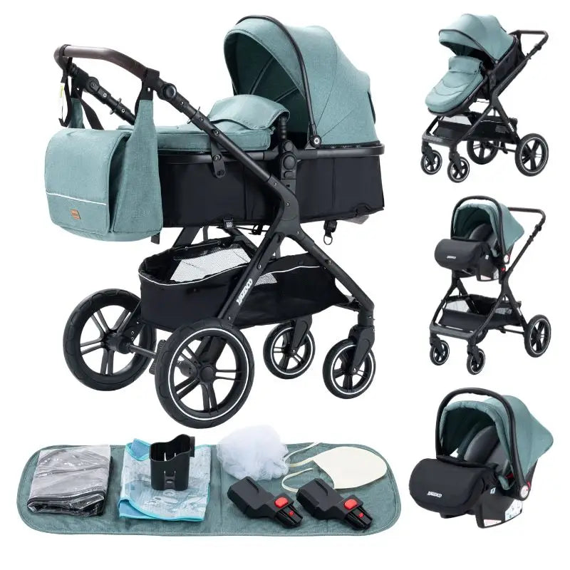 Passeggino 3 in 1 Facile da piegare Telaio in alluminio ad alto paesaggio Passeggino neonato con ruota in gomma per assorbimento degli urti a quattro ruote