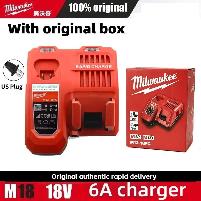 Caricabatterie multi-tensione Milwaukee M12-18FC, compatibile con M12 M18 48-11-1880, 48-11-2460, 48-59-1803, batteria Milwaukee a ricarica rapida