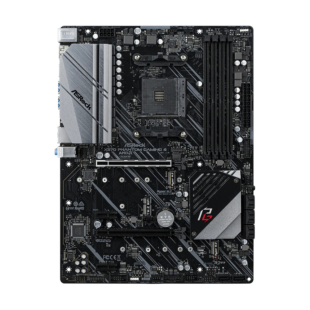 Scheda madre ASRock X570 Phantom Gaming 4, compatibile con CPU AMD 5800X3D, 5700X3D, 5600G, 4 slot DDR4 a 4666 MHz, PCIe 4.0, M.2 NVME, formato ATX, socket AM4.