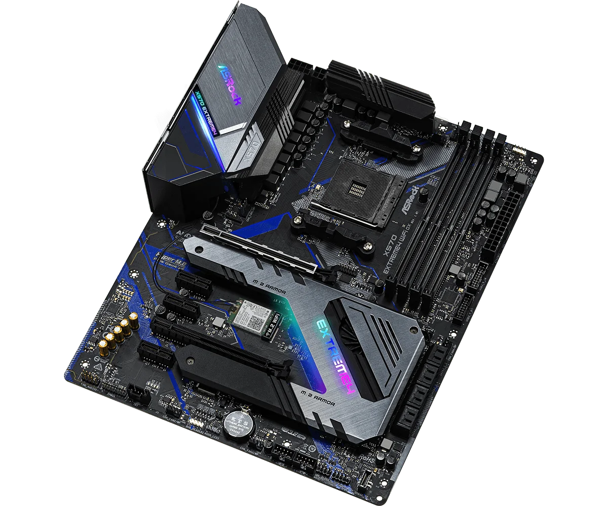 Scheda madre ASRock X570 Extreme4 WiFi ax, socket AM4, chipset AMD X570, supporto DDR4 fino a 128 GB, compatibile con CPU 5900, 5700, 4300, 2500, 3200, 5600, formato ATX.