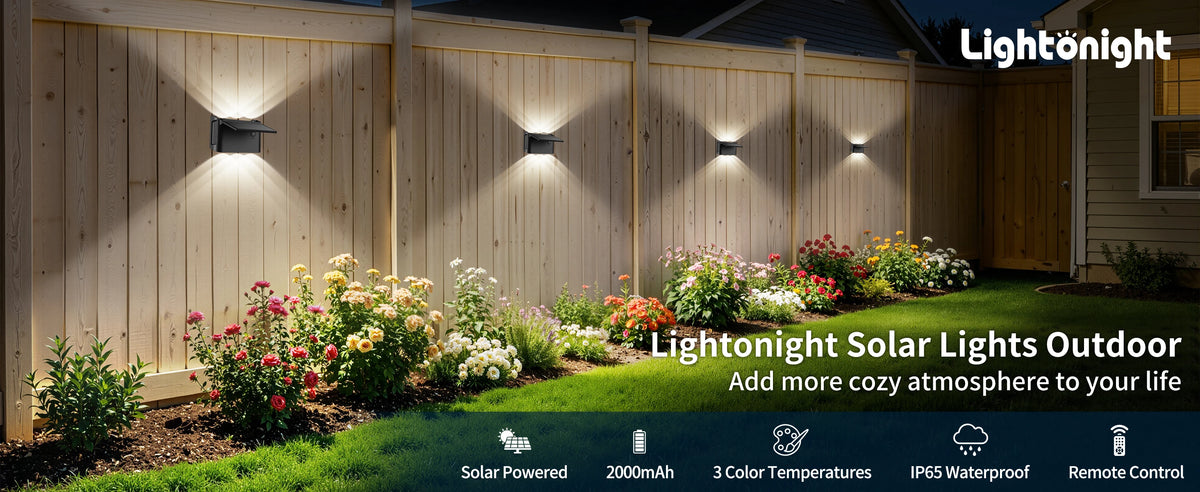Lampade solari da parete Intelamp, confezione da 2 con telecomando,3 modalità di colore, IP65 |Illuminazione personalizzabile su/giù, lampada solare impermeabile IP65 per pareti esterne, recinzioni, patii e ingress