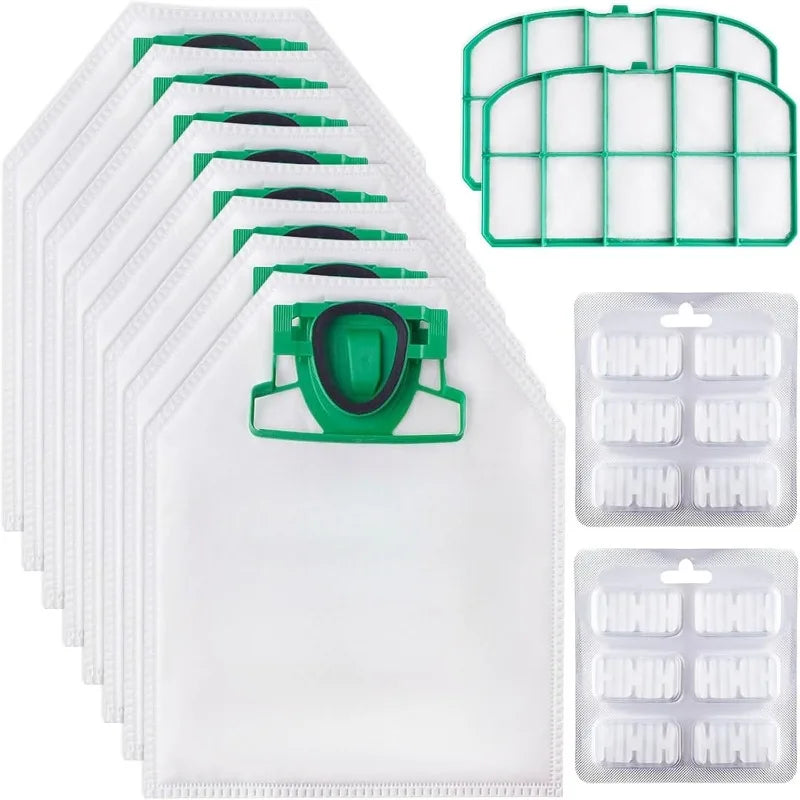 10 Sacchetti per la Polvere con 2 Filtri Motore e 2 Profumatori per Aspirapolvere Vorwerk VK200 VK220 VK220S FP200 FP220 - Accessori di Ricambio