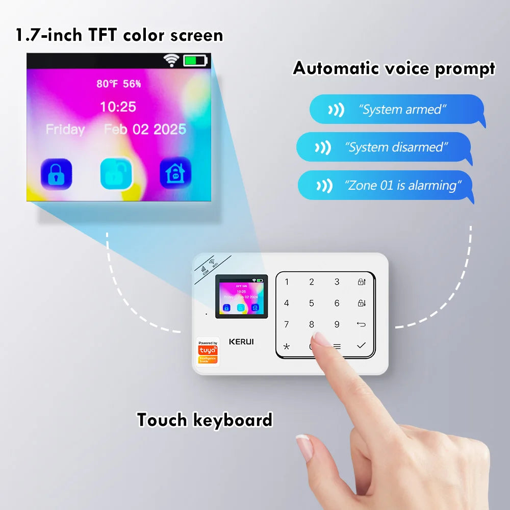 Kit Sistema di Allarme Domestico WIFI GSM KERUI Compatibile con Tuya, Allarme Antifurto Supporta Alexa Google, Sicurezza Wireless per Casa 433MHz