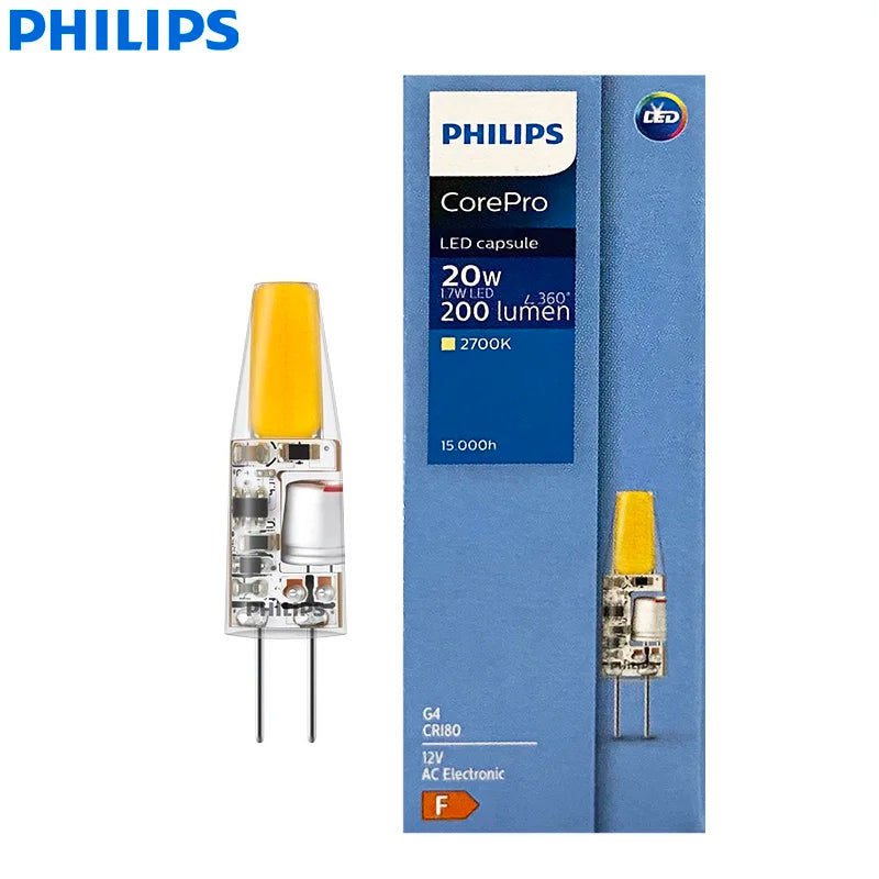 Philips CorePro LED G4 Lampade a capsula Pin Light 1.7W 2.1W 2700K Bianco caldo 12V Lampadina decorativa Sostituisci la luce da tavolo alogena G4 da 20W