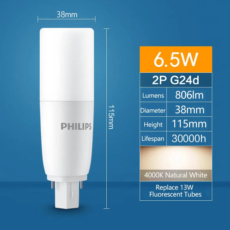 Tubo LED Philips PLC 2P G24d 6.5W MyCare, Luce Bianca 3000K 4000K 6500K, Lampada da Interno a 2 Pin, Sostituzione per Tubi Fluorescenti PLC