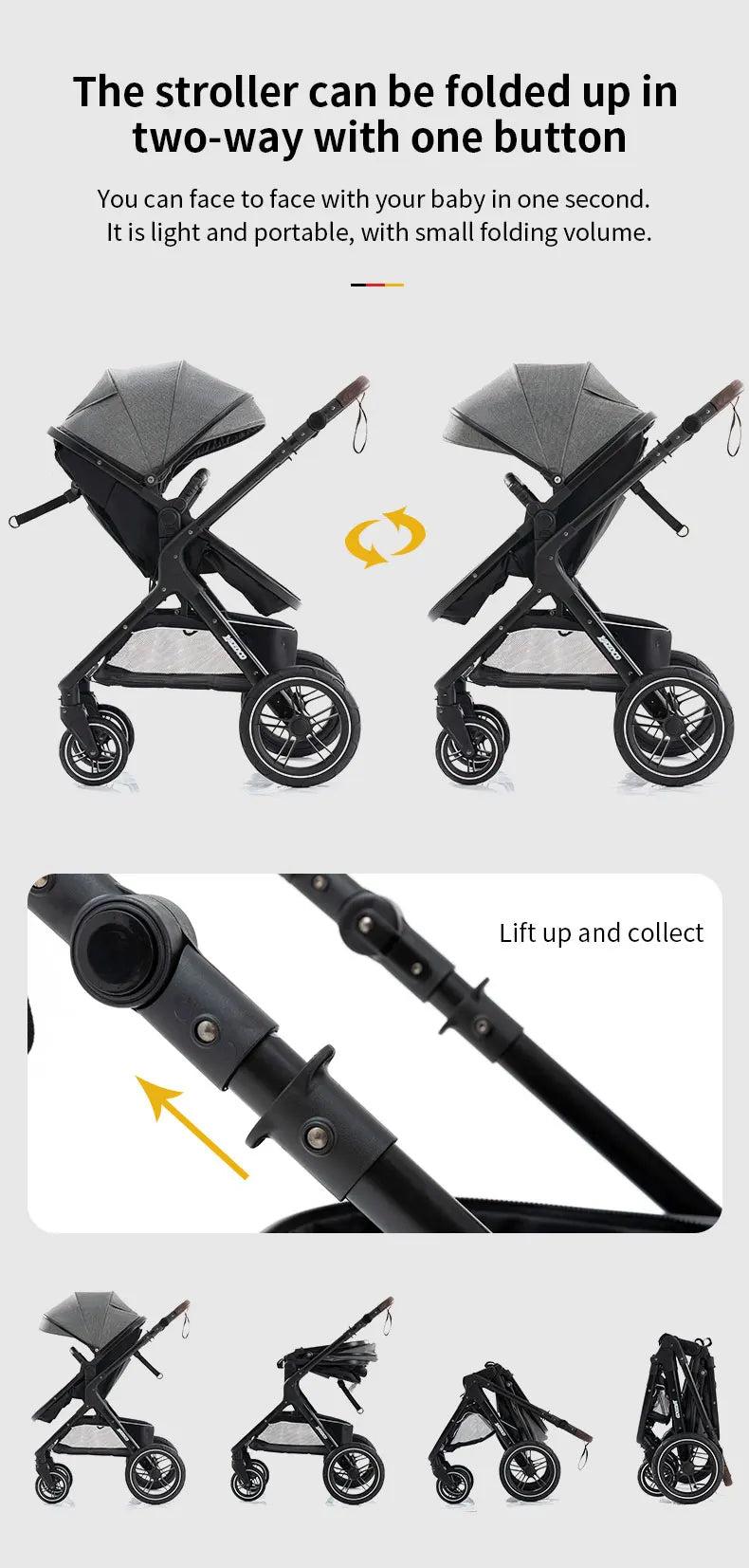 Nuovo passeggino di lusso 3 in 1 carrozzina da viaggio portatile pieghevole carrozzina alta paesaggio telaio in alluminio passeggino neonato