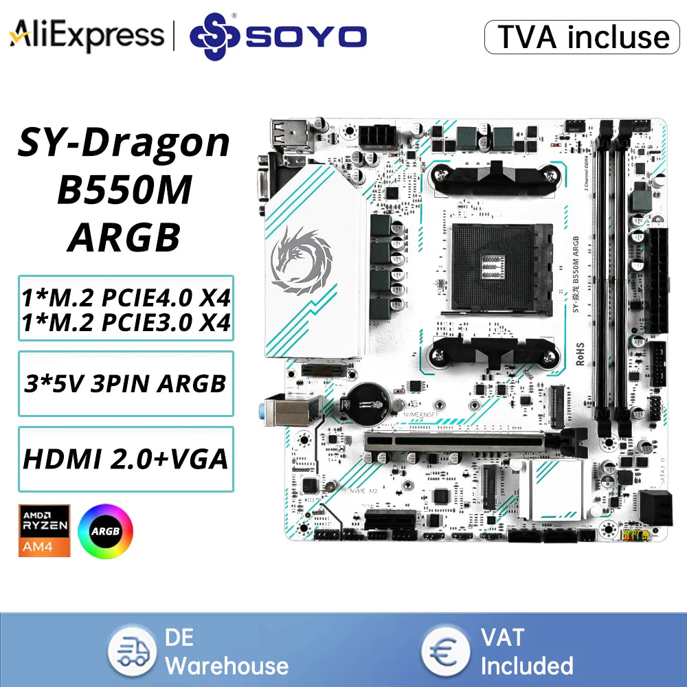 Scheda madre da gioco SOYO AMD B550M USB3.0 PCIE3.0 M.2 NVME Dual Channel DDR4 AM4 Socket supporta CPU Ryzen 5500 5600 5700X