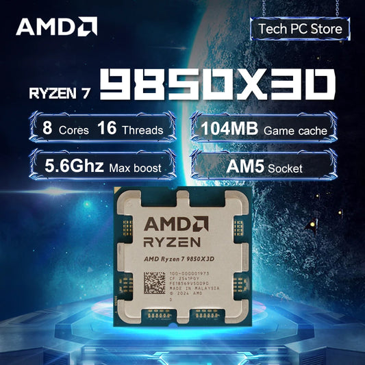 CPU AMD Ryzen 7 9850X3D 8-Core, 4.7GHz Base 5.6GHz Boost, 96MB Cache L3, Socket AM5, DDR5, 120W TDP, Senza Dissipatore