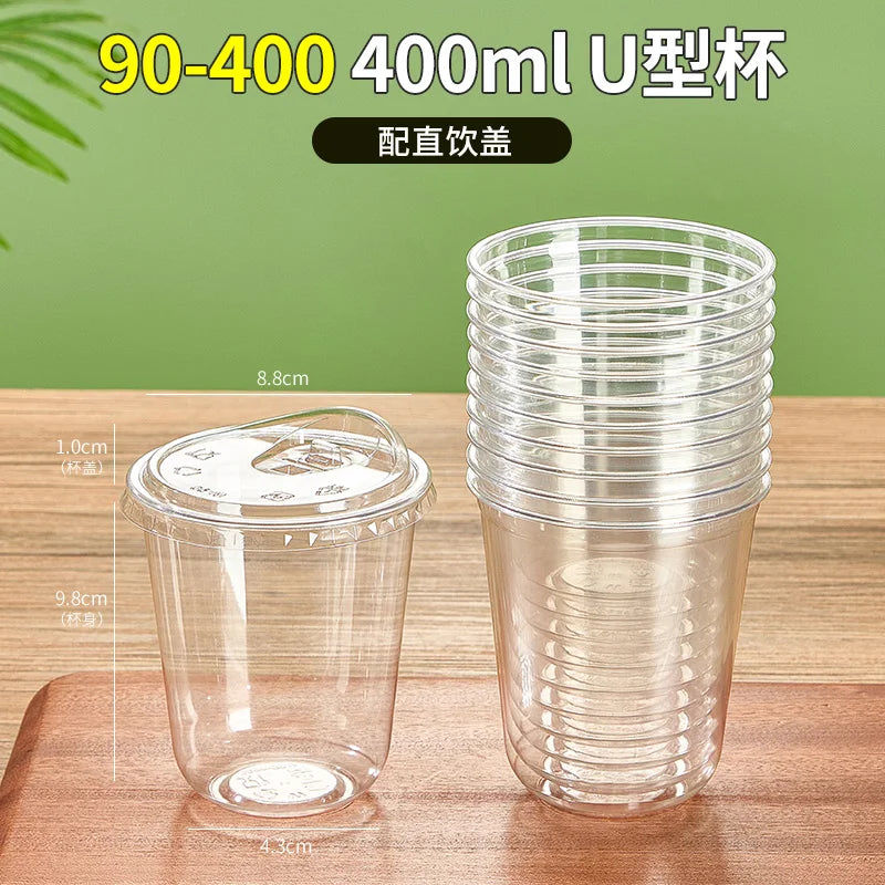 Tazza di plastica monouso per bevande fredde a forma di U, calibro 90, materiale PET, tazze da caffรจ trasparenti con coperchio, bicchiere da tรจ al latte sigillato