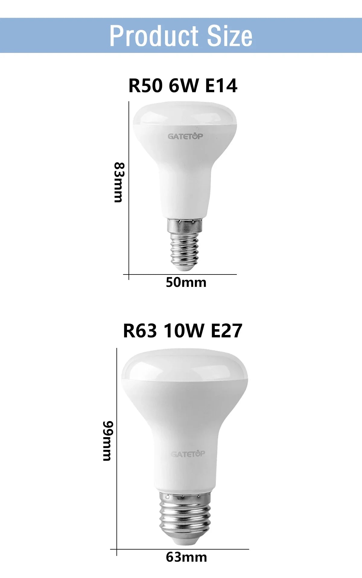 2 pezzi E27 E14 LED lampadina da bagno R50 R63 R80 220V 10W senza sfarfallio luce calda 3000K 6000K per la casa soggiorno illuminazione interna