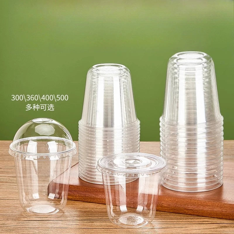 Tazza di plastica monouso per bevande fredde a forma di U, calibro 90, materiale PET, tazze da caffรจ trasparenti con coperchio, bicchiere da tรจ al latte sigillato