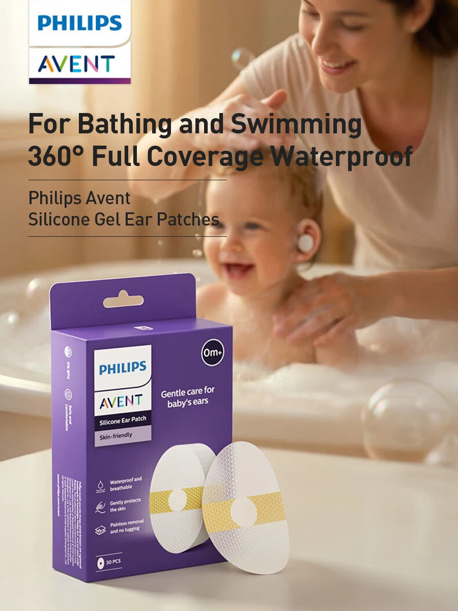 Avent Patch Protettivi in Silicone per Orecchie 30pz, Copri Orecchie Impermeabili Morbidi e Indolore da Rimuovere, per Bagno e Nuoto Bambini 0-12 Anni