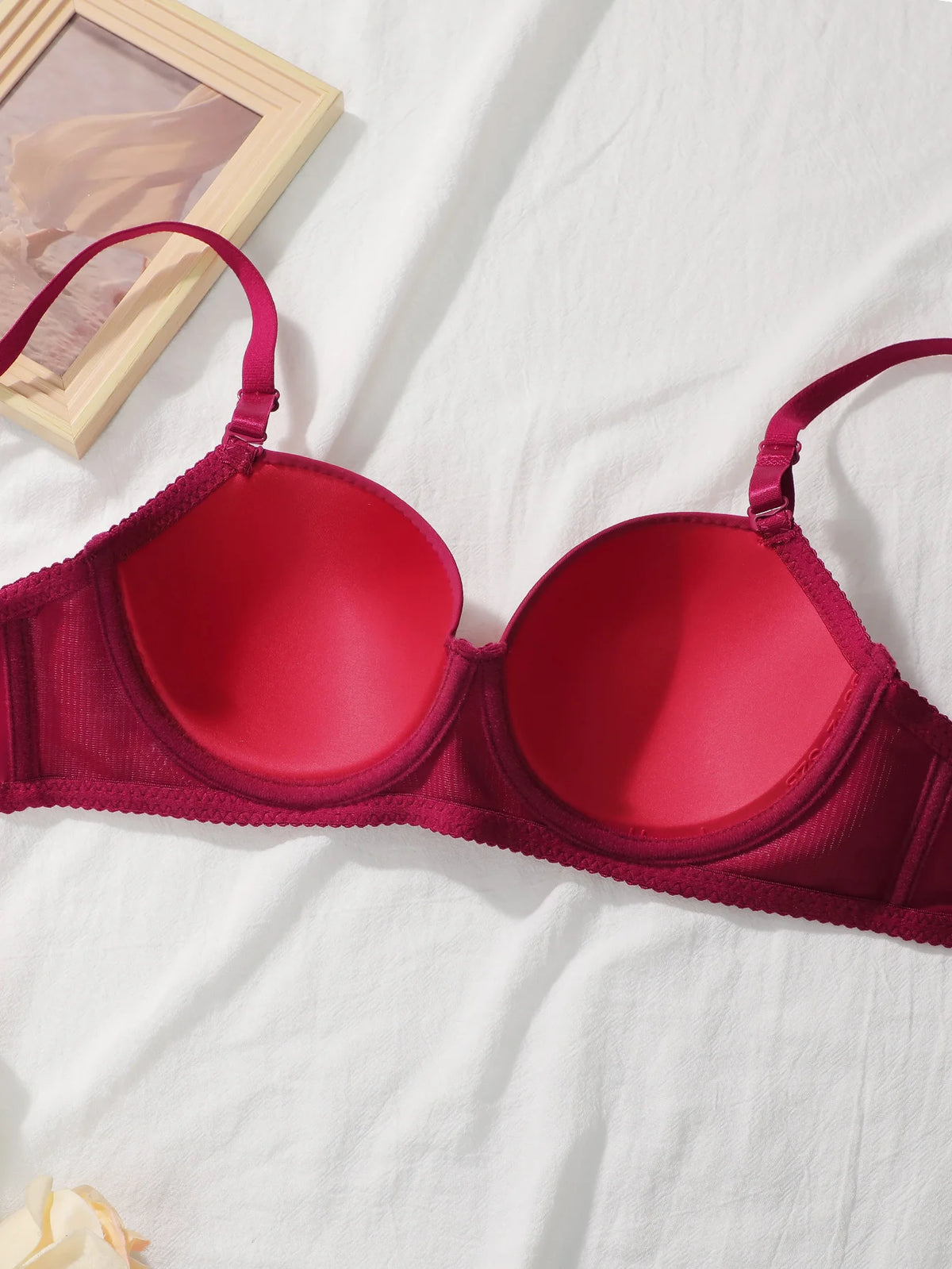 Nuovo set da 2 pezzi quotidiano in tinta unita di vendita calda con reggiseno push up con bordo in acciaio per set intimo donna J2611
