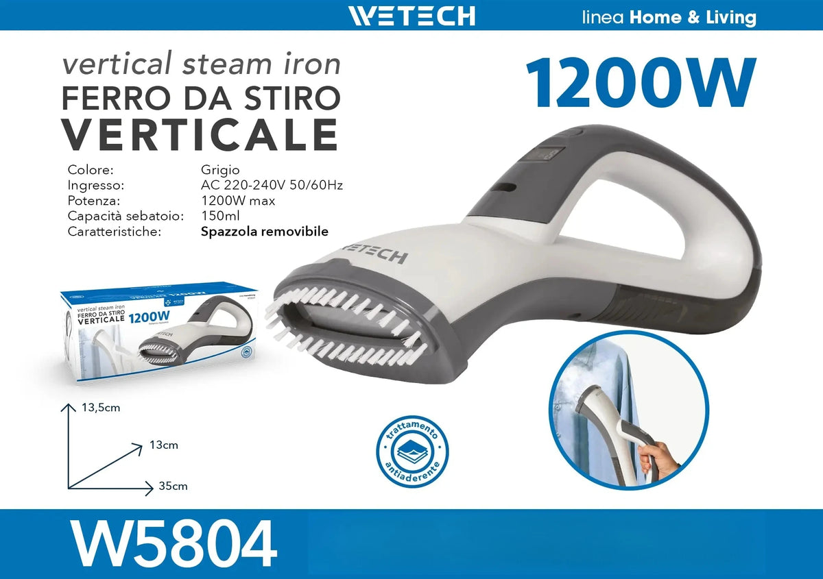 Ferro da stiro elettrico a vapore WETECH, serie W5801‑W5806, potenza massima 1200‑2200W, ideale per la stiratura dei capi, con funzione di autopulizia, controllo del vapore regolabile, piastra in acciaio/ceramica/antisciv