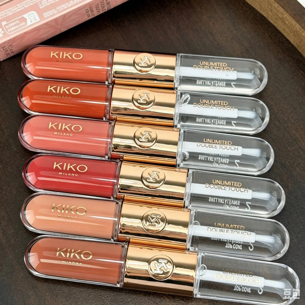 Nuovo rossetto KIKO Unlimited a doppia punta, lucidalabbra effetto specchio, a lunga tenuta, resistente al trasferimento, color latte e pasta di fagioli, trucco labbra nude