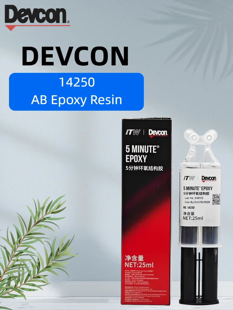 Adesivo Epossidico Devcon 14250 a Rapida Polimerizzazione in 5 Minuti, Colla Bicomponente AB 25ml per Riparazioni su Metallo, Vetro, Ceramica e Legno