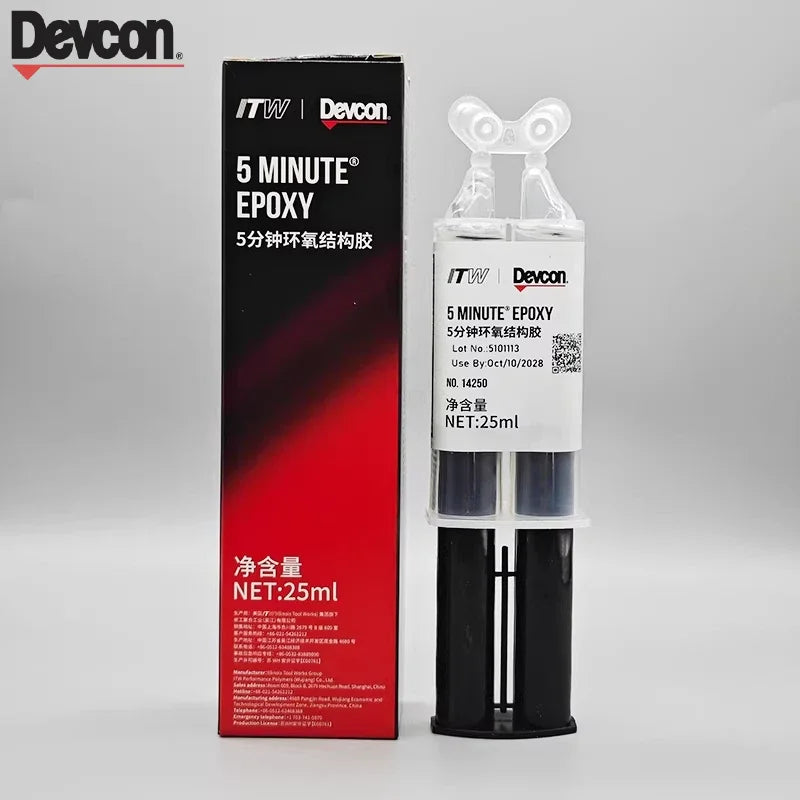 Adesivo Epossidico Devcon 14250 a Rapida Polimerizzazione in 5 Minuti, Colla Bicomponente AB 25ml per Riparazioni su Metallo, Vetro, Ceramica e Legno