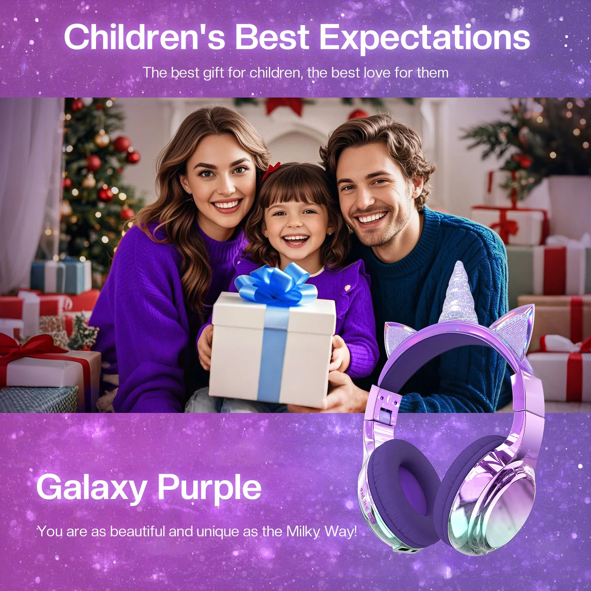 Cuffie wireless Unicorno per bambini Ragazze Auricolari Bluetooth Cuffie pieghevoli con orecchie di gatto per viaggi scolastici Cuffie per bambini