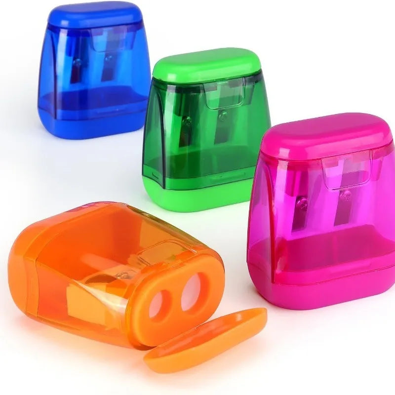 4 pz/set Studente di Plastica di Colore Trasparente Temperamatite Doppio Foro Schizzo Temperamatite Manuale Temperamatite