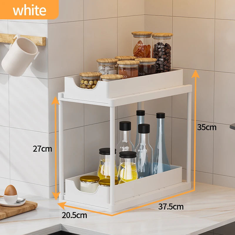 Nuovo Organizzatore Sottolavello a 2 Livelli, Ripiano Scorrevole Estraibile, Scaffale Multifunzione per Cucina e Bagno, Organizzatore Salvaspazio per Armadietti