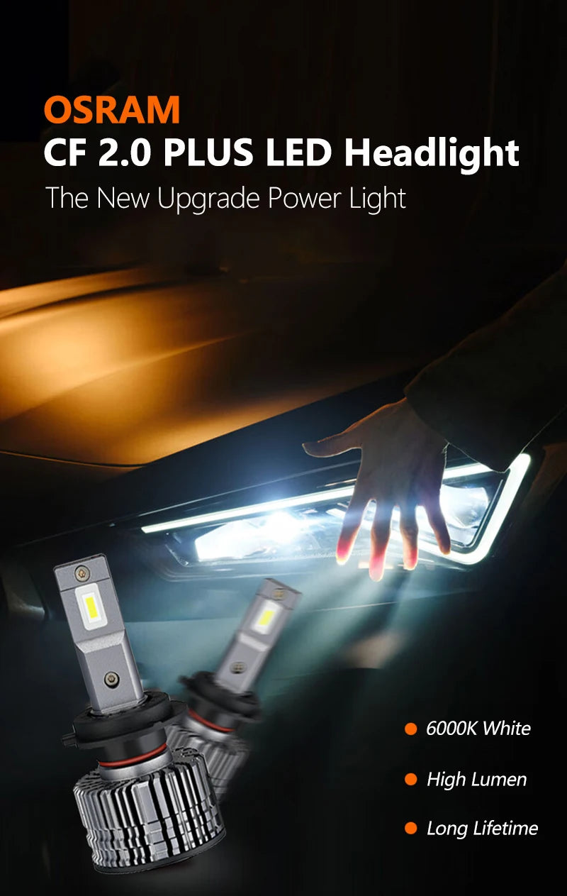 Lampade LED OSRAM H4 H7 H11 HIR2 HB3 LEDriving CF 2.0 Plus per Fari Auto, 80W 8000LM, Luminose H1 H8 H16 9005 9006 HB4, Luce Bianca 6000K