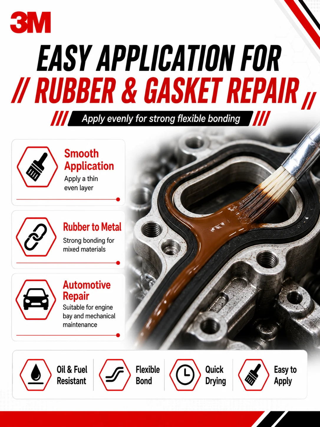 Adesivo Professionale 3M 847 per Gomma Nitrilica e Guarnizioni, Resistente a Olio e Carburante, Colla Flessibile per Riparazioni Automobilistiche