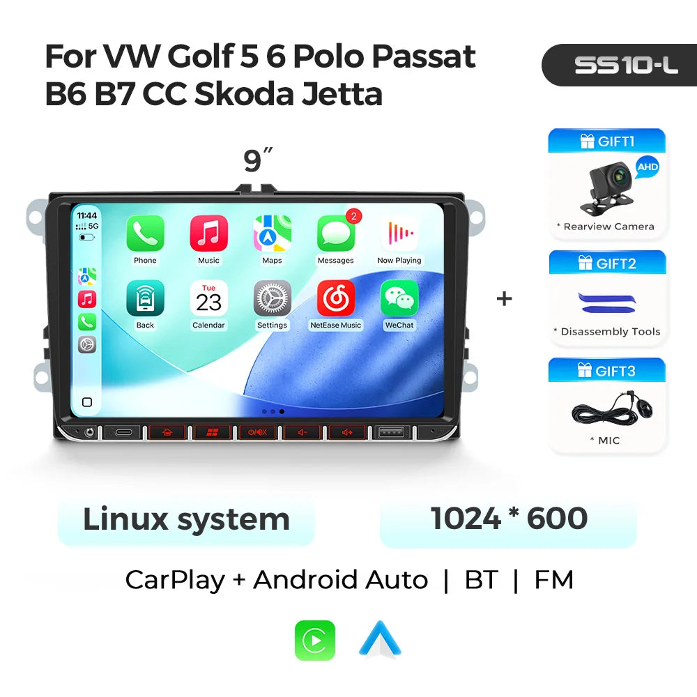 MEKEDE Sistema Multimediale con Navigazione GPS, CarPlay Wireless e Android Auto da 7/9 pollici per Volkswagen Passat B6 B7 Golf 5 6 Polo CC T5 SEAT Altea Toledo Leon Skoda Combi Yeti Superb