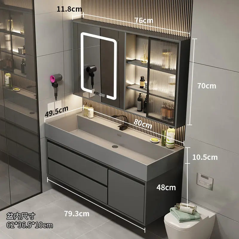 Combinazione di mobile lavabo e specchio da bagno in nano-roccia di lusso leggero