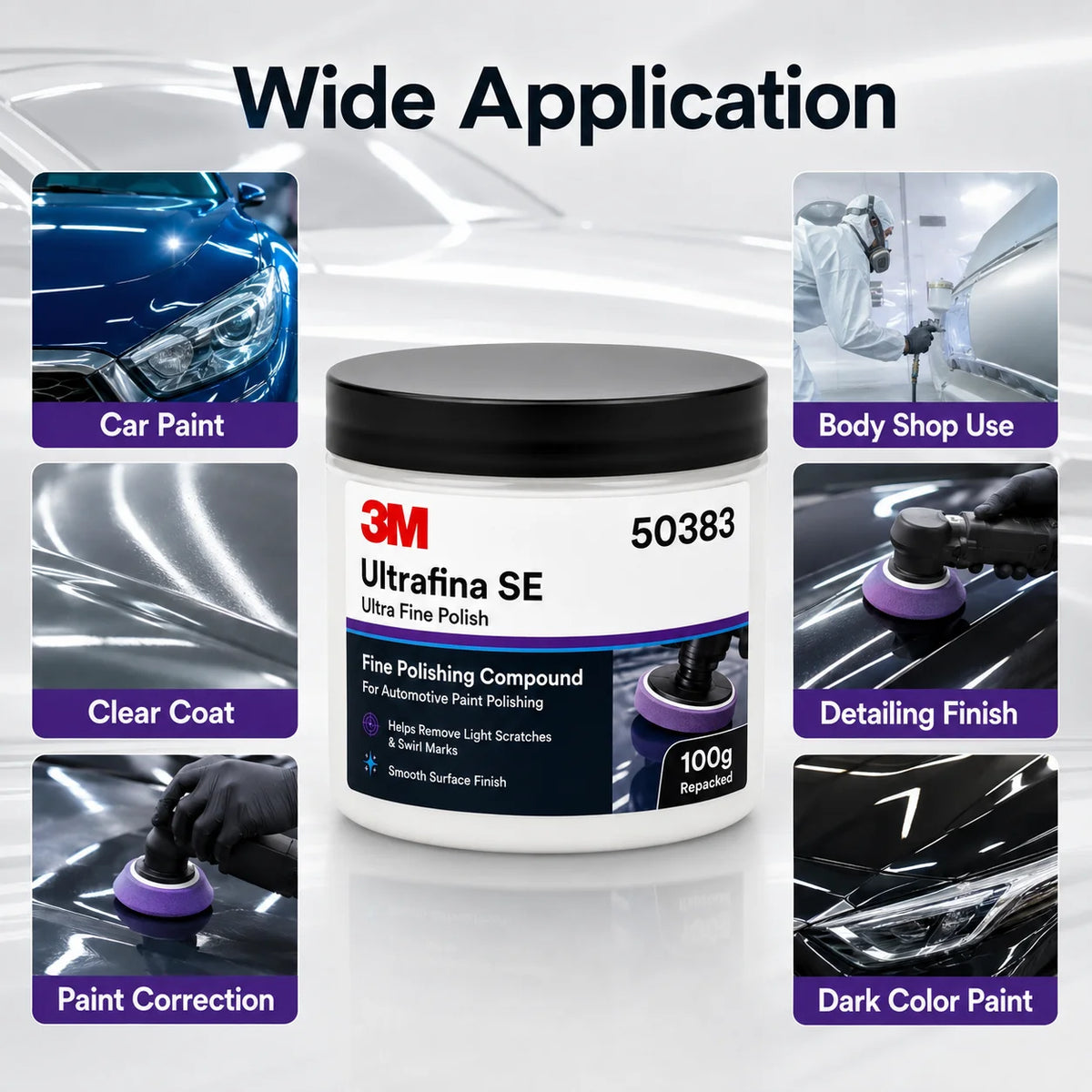 Lucidante Professionale 3M 50383 Ultrafina SE per Vernice Auto, Rimuovi Graffi e Ologrammi, Dettagliatura, Finitura Lucida, 100g Riconfezionato