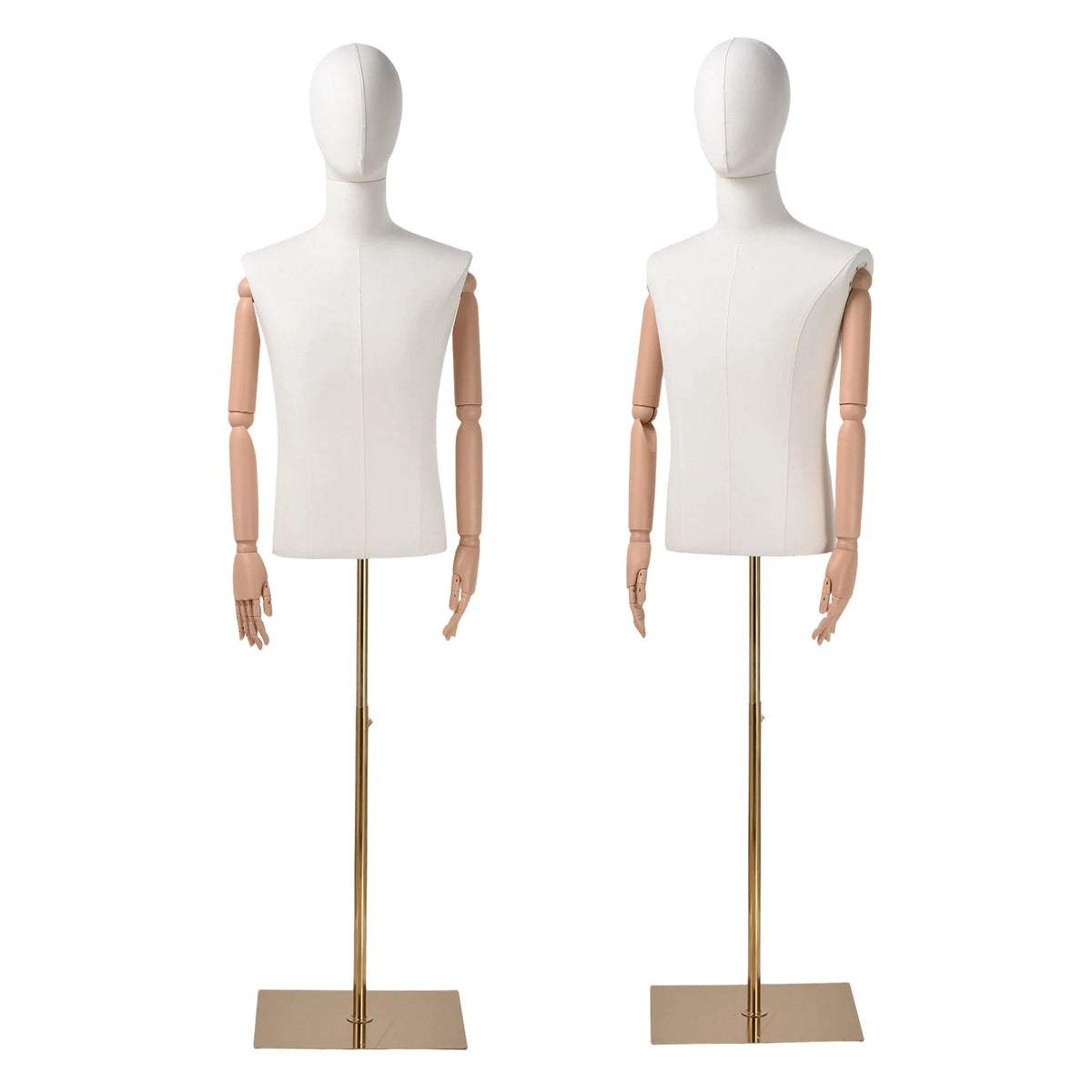 Manichino Regolabile per Sartoria ed Esposizione, Torso Femminile con Testa e Braccia Staccabili, Supporto Dorato Regolabile in Altezza, con Rivestimento in Lino, per Abbigliamento Donna, Uomo, Bambino e Esposizione Gioielli
