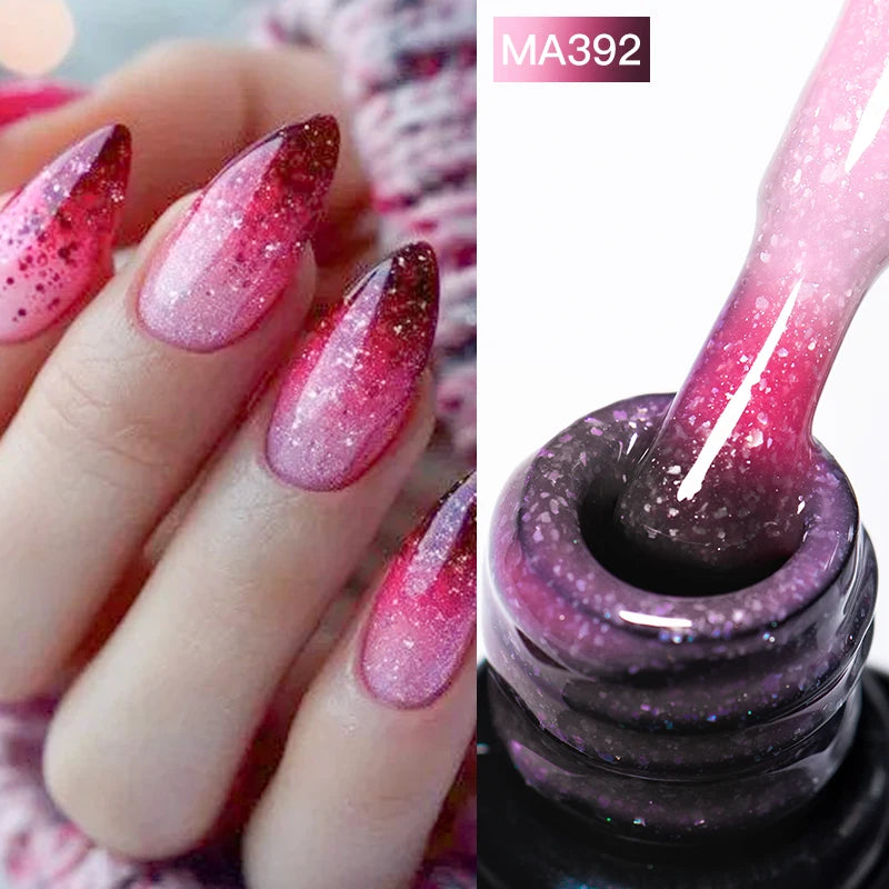 MEET ACROSS 7ml Gelatina Nuda Shimmer Base in gomma Gel Glitter Rosa Viola UV/LED Nail Art Vernis Gel Smalto per manicure Unghie FAI DA TE