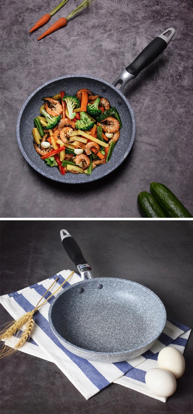 Durevole pietra friggitrice Pan28/26/24/20cm Wok padella antiaderente calderone fornello a induzione pentole Pancake uovo fornello a Gas casa