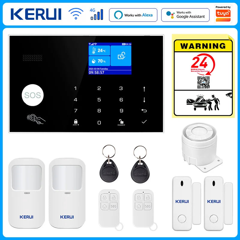 Sistema di Allarme KERUI WIFI GSM con Supporto per 3 Zone Cablate, Allarme Domestico Antifurto Compatibile con Tuya Smart, Sensore PIR 433MHz per Protezione di Sicurezza
