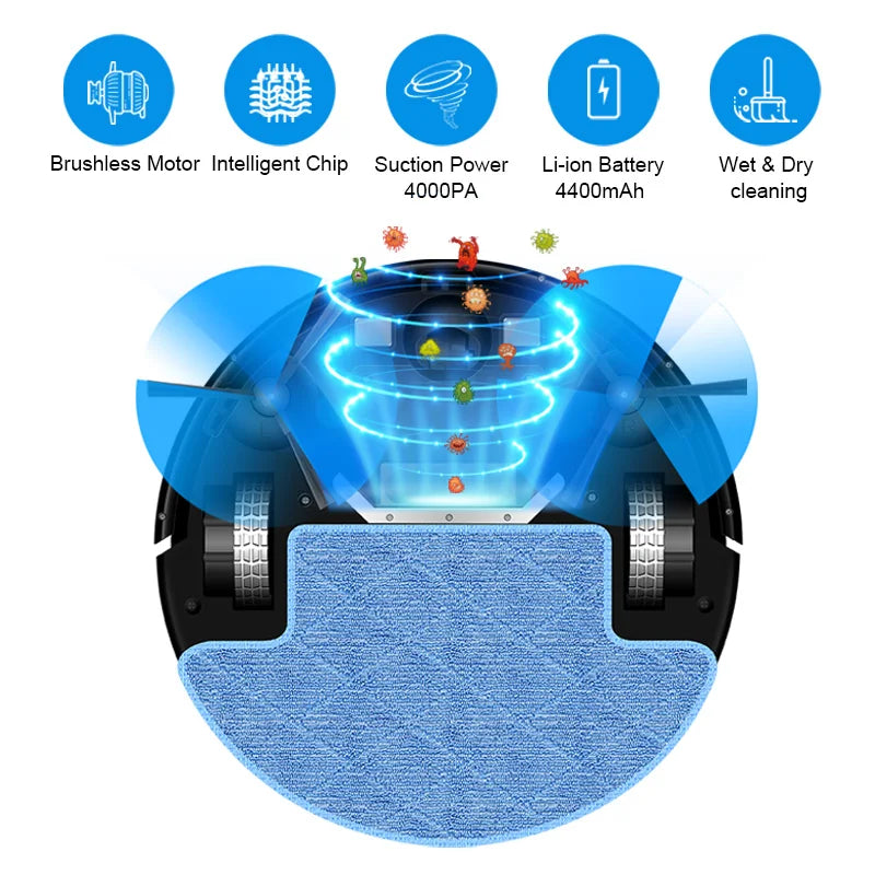 LIECTROUX V3S PRO Robot Aspirapolvere e Lavapavimenti, Mappatura Intelligente, App WiFi, 4KPa, Motore Senza Spazzole, Ideale per Peli di Animali, Tappeti, Pavimenti