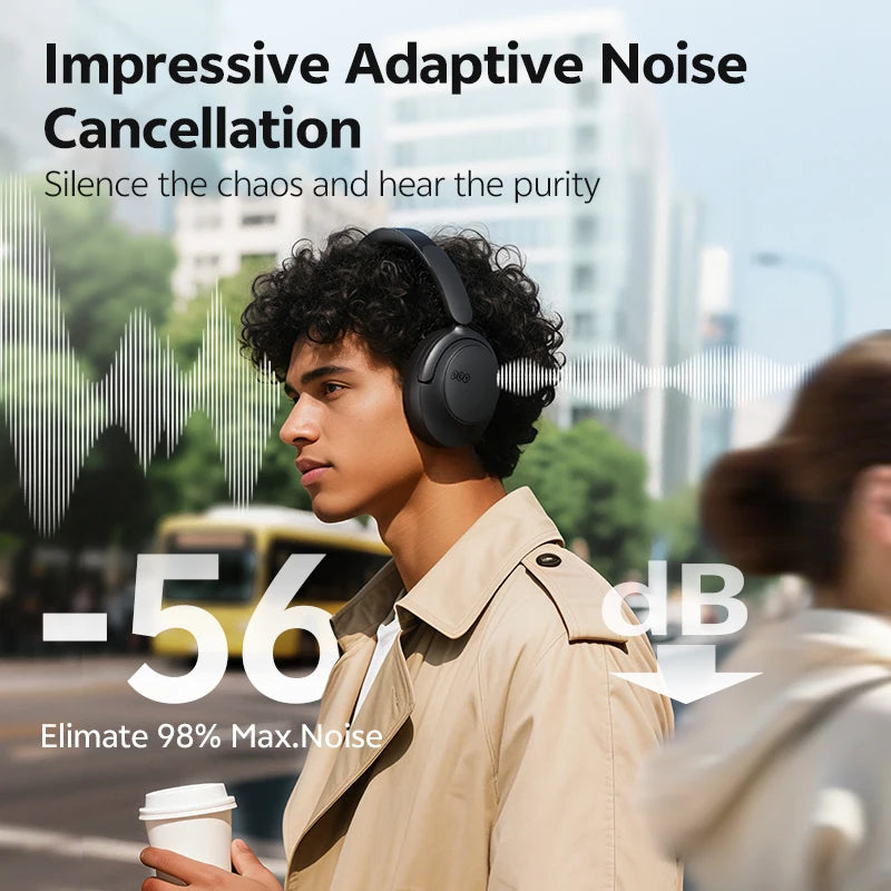 QCY H3S ANC Cuffie over Ear -56dB Cuffie con cancellazione del rumore Bluetooth 6.0 Auricolari audio spaziale LDAC ad alta risoluzione Doppio driver