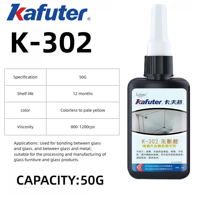 Kafuter K300 K302 K303 K306 Colla Acrilica UV per Vetro, Metallo, Plastica ABS - Adesivo Trasparente ad Alta Tenuta