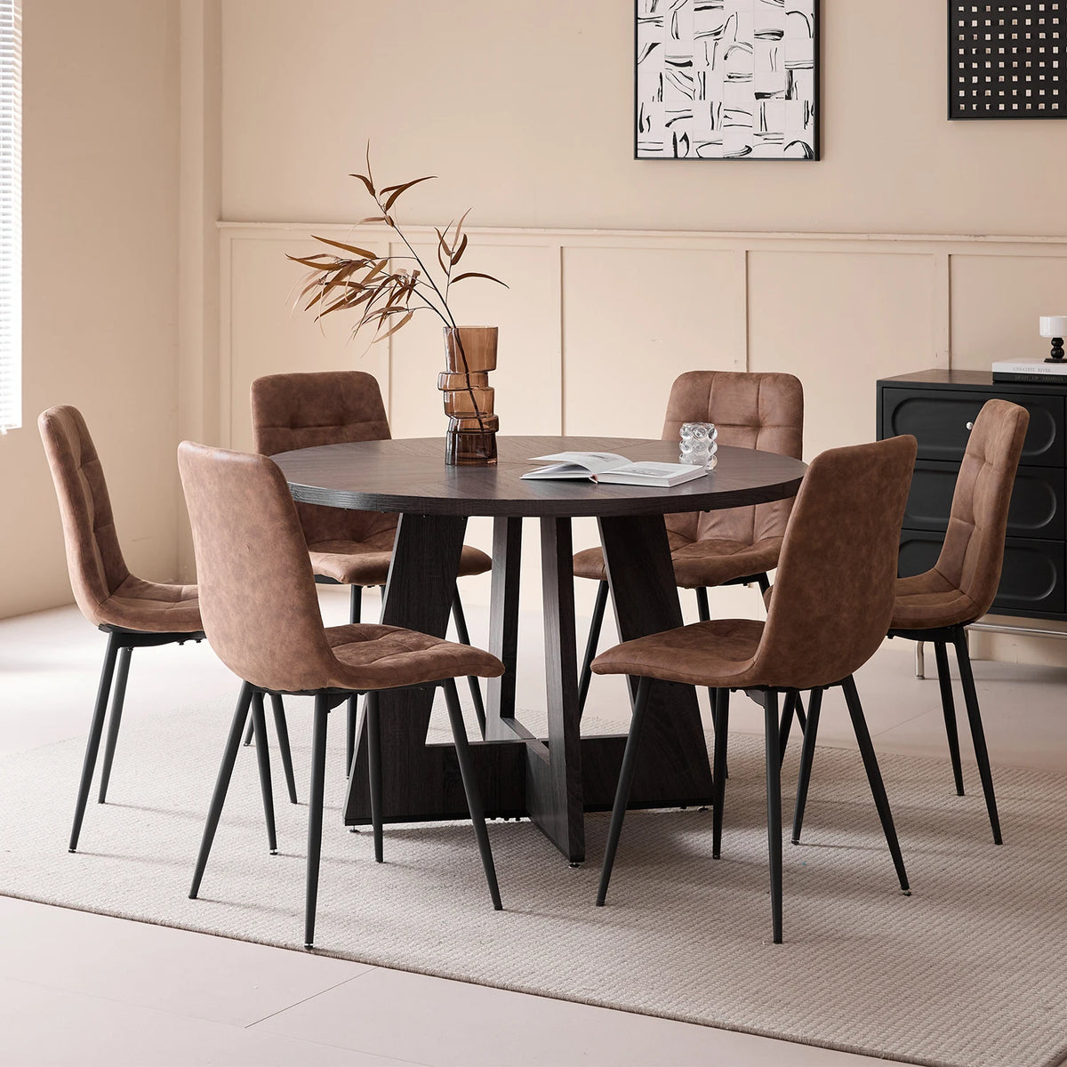 EGOONM Tavolo rotondo nordico Tavolo da pranzo in legno massello Centro biblioteca Tavolo rotondo medievale Balcone Soggiorno Mobili per la casa 120 cm
