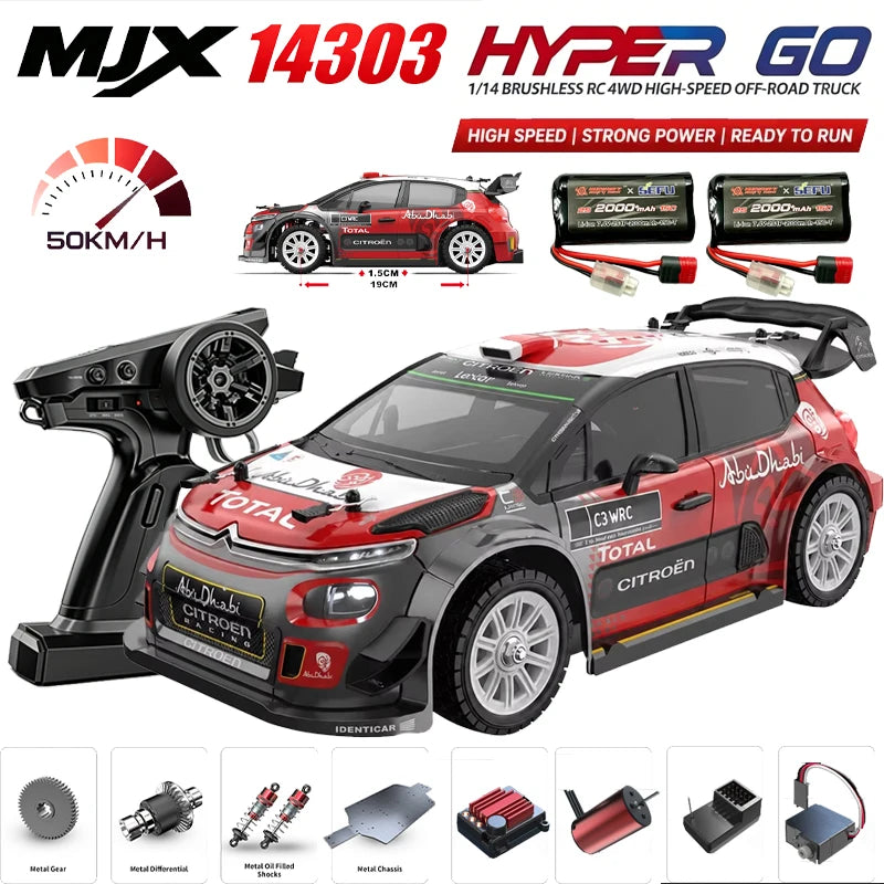 MJX HYPER GO 1/14 14304 14303 60KM/H Auto da Corsa RC Fuoristrada ad Alta Velocità con Trazione Integrale e Motore Brushless 2.4G, Regalo per Ragazzi