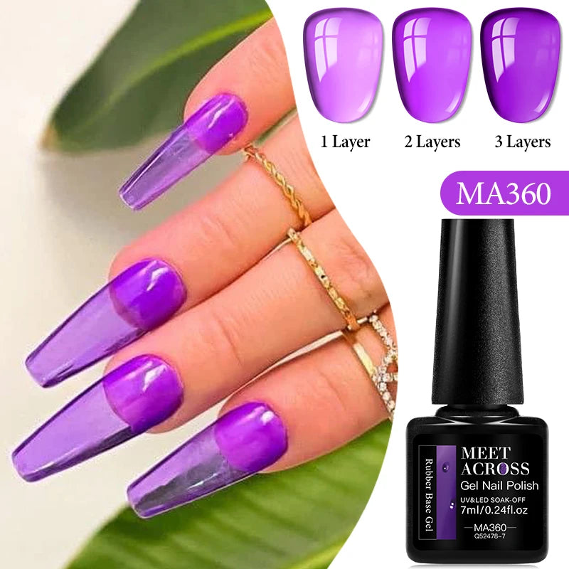MEET ACROSS 7ml Gelatina Nuda Shimmer Base in gomma Gel Glitter Rosa Viola UV/LED Nail Art Vernis Gel Smalto per manicure Unghie FAI DA TE
