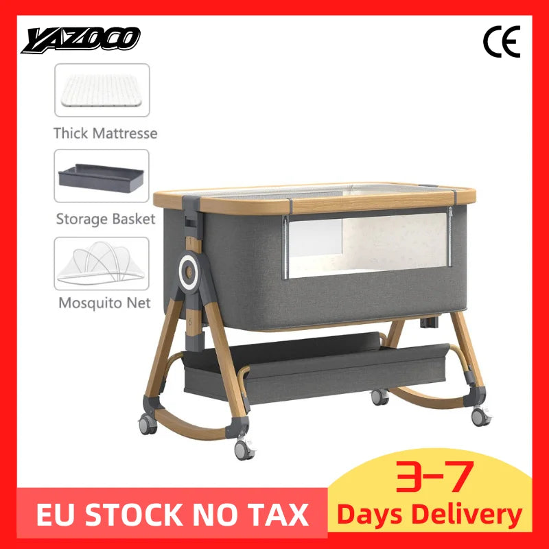 Culla combinata 3 in 1 per neonati, lettino da affiancare al letto, box per bambini, ruote girevoli, altezza regolabile, con materasso confortevole e zanzariera
