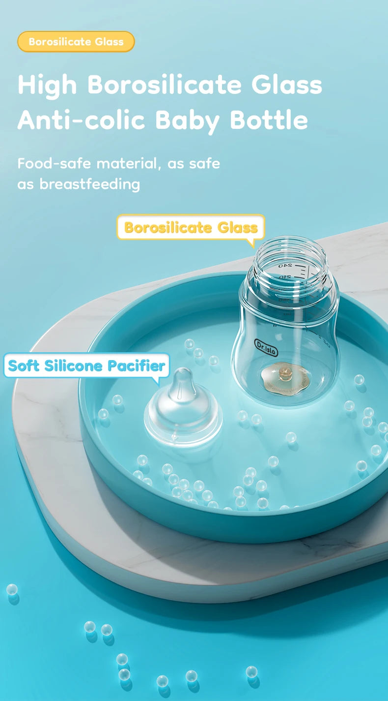 MAMIJOY Biberon in vetro per bambini alto 80/160/240 ml in borosilicato a bocca larga anti-gonfiore con scala graduata trasparente Biberon senza BPA e BPS GB61