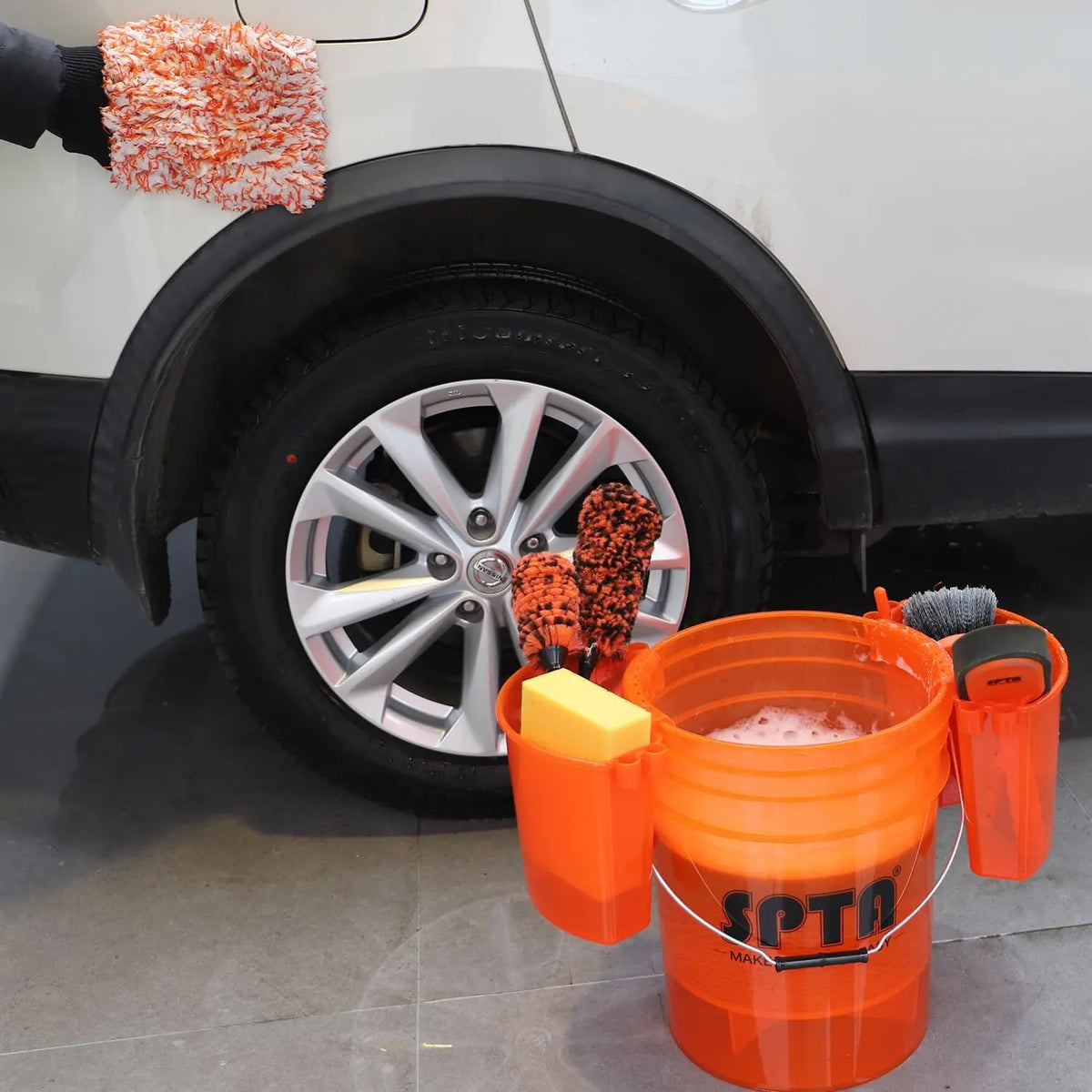 SPTA Universal Bucket Organizer Car Detailing lavaggio Tool Storage Kit barile appeso esterno