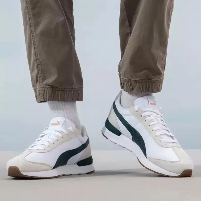 PUMA Sneakers Casual Retrò Leggere Antiscivolo in Pelle Scamosciata Bianca e Verde Scuro con Cuciture 399250-04