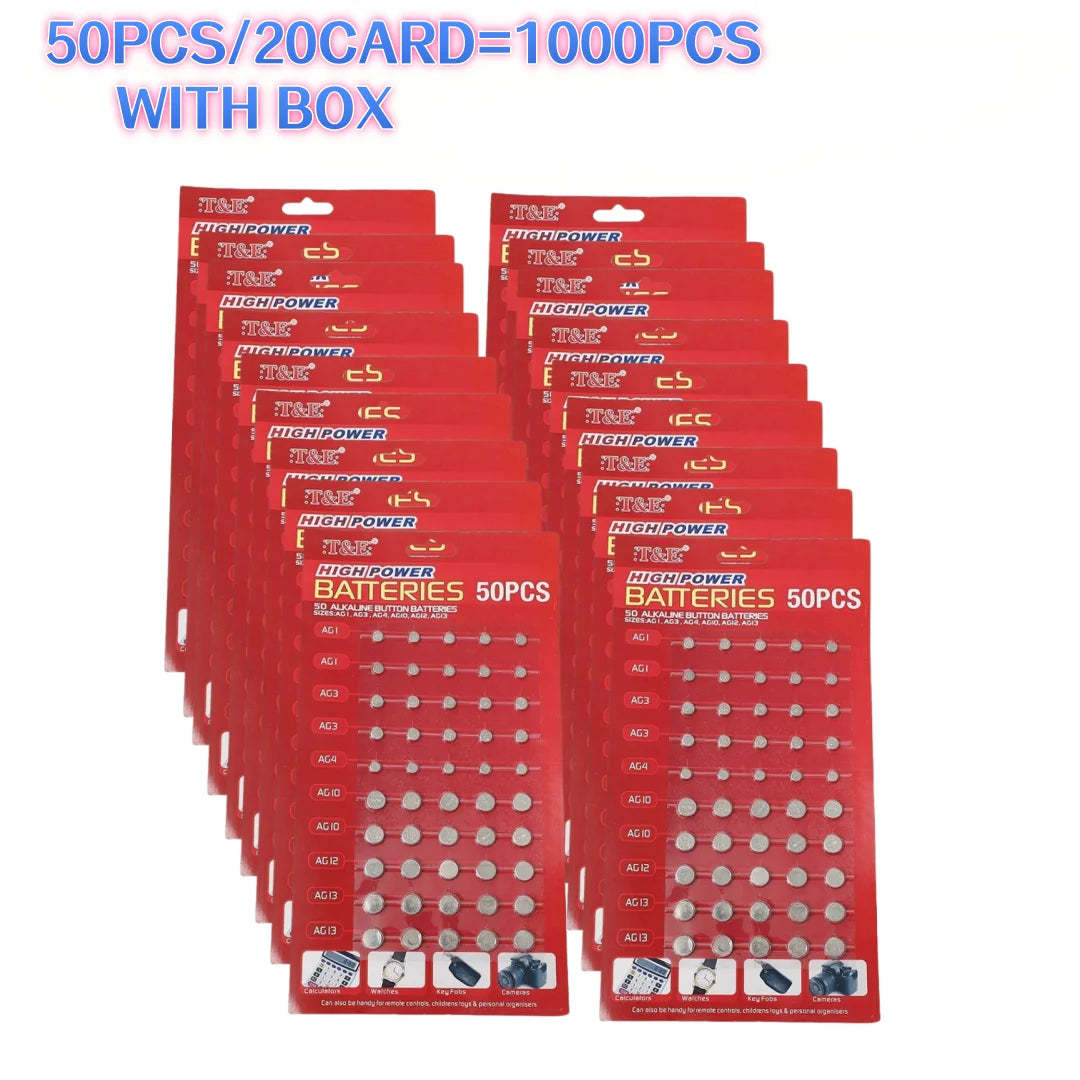50 Pezzi Batterie a Bottone 1.55V AG13 LR44 L AG1 AG3 AG4 AG10 AG12 SR44 A76 LR1154 GP7 per Orologi, Giocattoli e Telecomandi