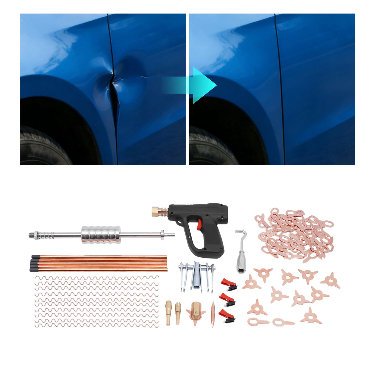 Kit di Riparazione Ammaccature Auto 86 Pezzi, Set di Attrezzi per Rimozione Ammaccature Senza Vernice con Pistola per Saldatura a Punti e Martello di Trazione per Carrozzeria