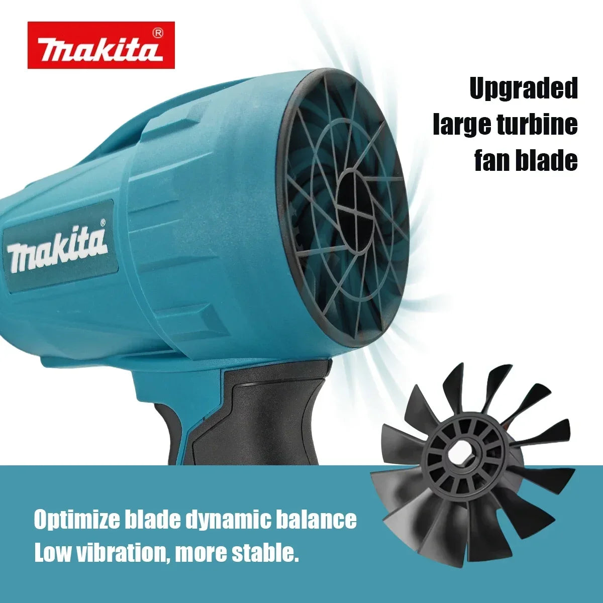 Soffiatore ad alta potenza Makita M306, 1080 W, con elevata capacità di asciugatura, ideale per lavare auto e rimuovere l'acqua dalle superfici.