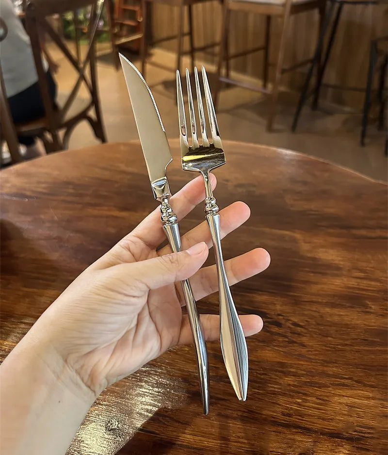 Set di posate per bistecche in acciaio inossidabile 304 di alta qualità, 6 pezzi, coltello, forchetta e cucchiaio creativi e rinforzati, stoviglie per hotel e ristoranti