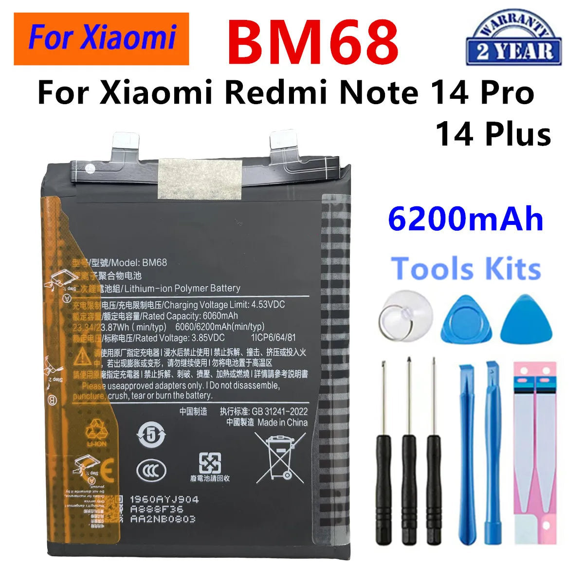 Batteria BN4A BN5W BN5Y BN6C BN71 BM68 BM5R BM5T BN5V BP59 per Xiaomi Redmi Note 7 14 15 Pro Xiaomi 13T Redmi 12 Poco X6 X7 5G