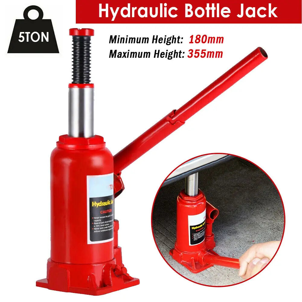 Martinetto idraulico a bottiglia da 5 tonnellate – Sollevatore verticale per riparazioni auto e sollevamenti pesanti, altezza minima 180 mm, altezza massima 355 mm, altezza di sollevamento 115 mm, peso leggero 2,7 kg, strut